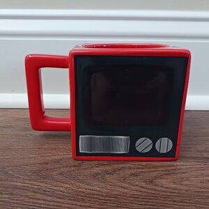 Retro TV Television Square Coffee Cup Mug Red 3.75"